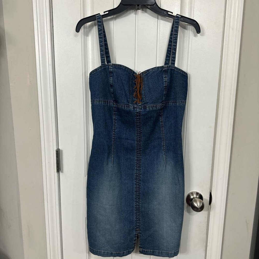 Western‎ style Rampage blue denim dress with lace up front. M